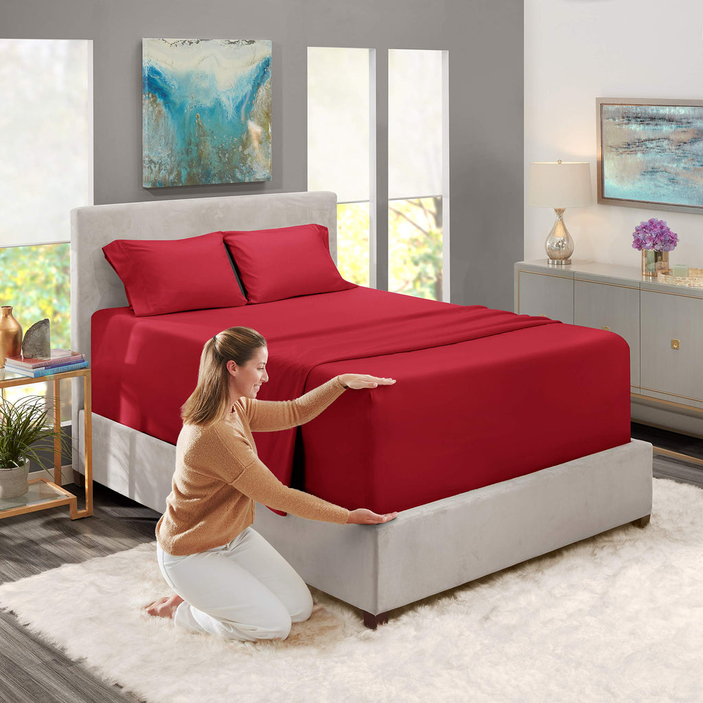Nestl Extra Deep Pocket Sheets - Fits Mattress 18-24 Inches Deep, Extra Deep Pocket Full Size Sheets Sets, 4 Piece Full Size Sheets, Full Sheets Deep Pocket, Burgundy Red Sheets