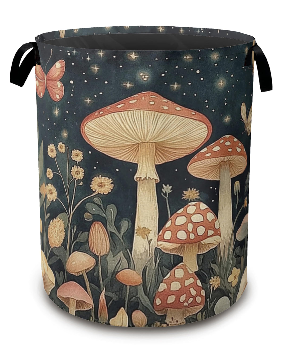Fantasy Mushroom Laundry Basket,Butterfly Stars Collapsible Laundry Baskets with Handles,Waterproof Oxford Cloth Storage Basket 