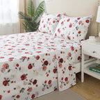 Fadfay Rose Sheets Set Full Vintage White Rose Floral Bedding Chic Red Rose Bed Sheets Shabby Farmhouse Bedding 100% Percale Egy