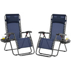 Yaheetech 26' Zero Gravity Recliners Outdoor Adjustable Folding Reclining Lounge Chairs W/Pillows, Cup Holder Trays And Carry Strap For Patio Backyard Beach Navy Blue Set Of 2