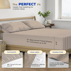 Thread Spread Luxury Egyptian Cotton King Stripe Sheet Set, 600 Thread Count Extra Long Staple 4 Pc Set, King Damask Sheets, Soft, Cooling Sateen Weave Striped Sheets Upto 18' Deep Pocket - Taupe