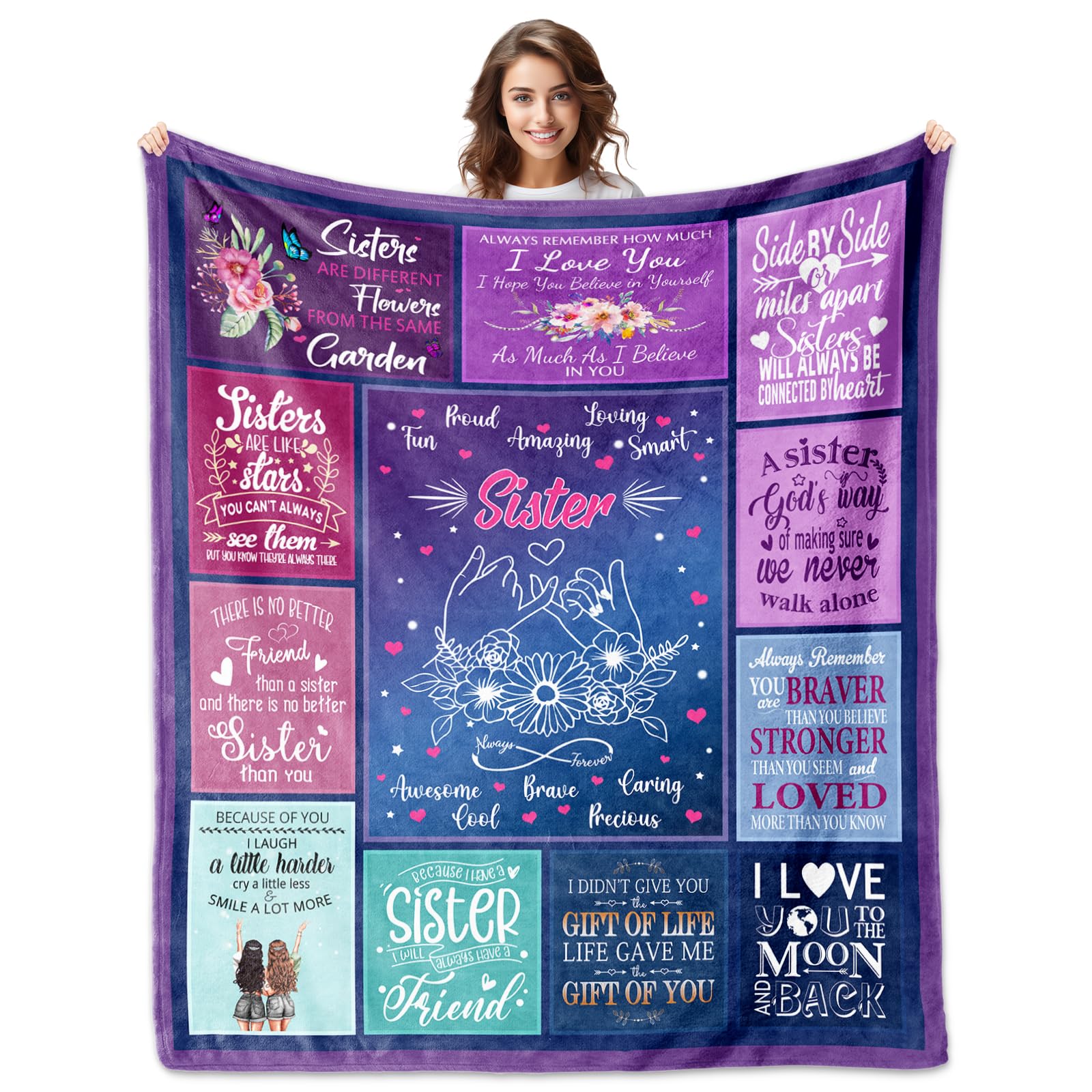 Ucuxuov Sister Gifts Blanket, 60X50 Inches, Polyester, Lightweight, Flannel, Checkered, For Women, Christmas, Birthday, Annivers