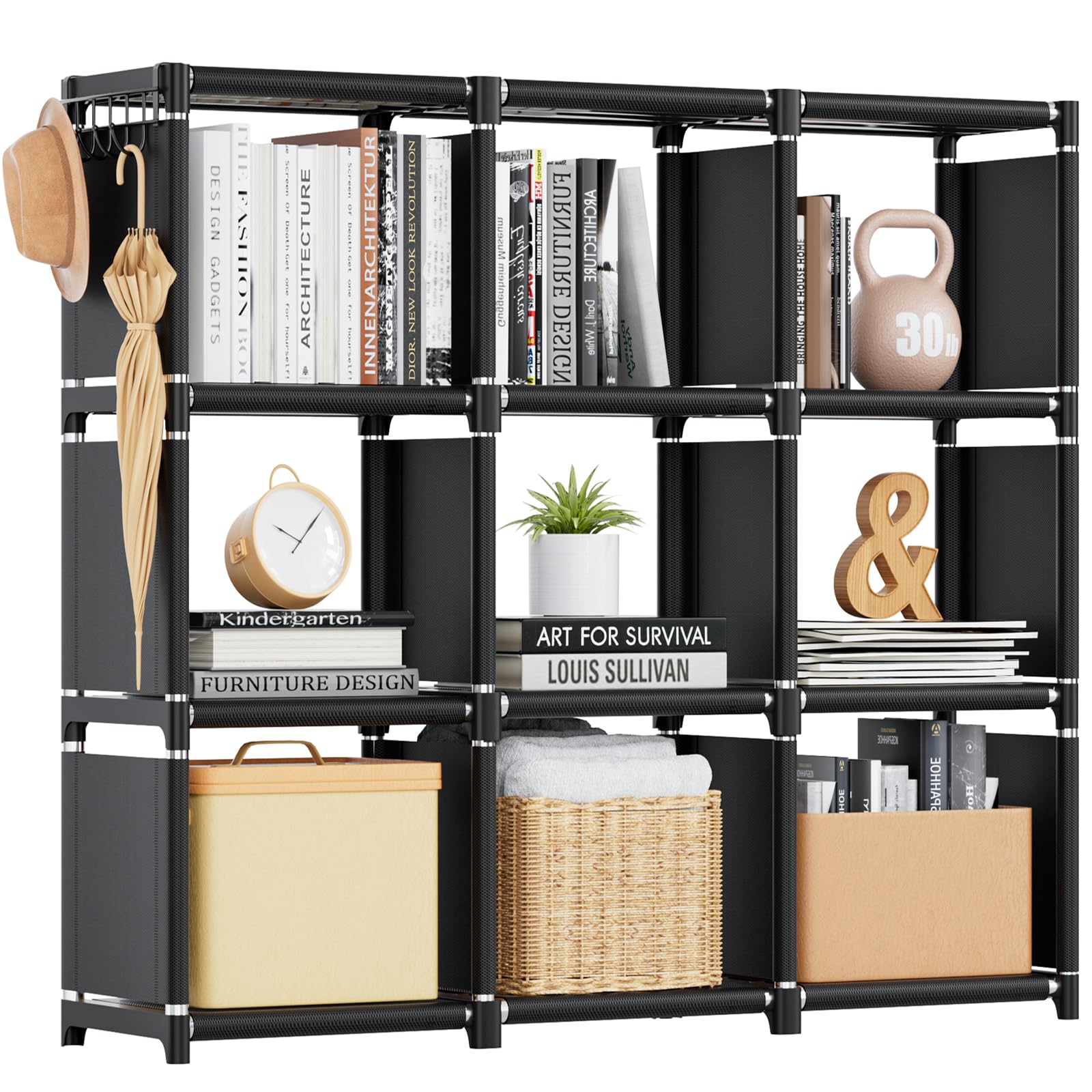 Mavivegue Book Shelf, 9 Cube Storage Organizer, Diy Bookcase, Metal Cube Bookshelf, Tall Book Case For Bedroom, Living Room,Office, Closet Storage Organizer, Black Cubicle Storage Rack
