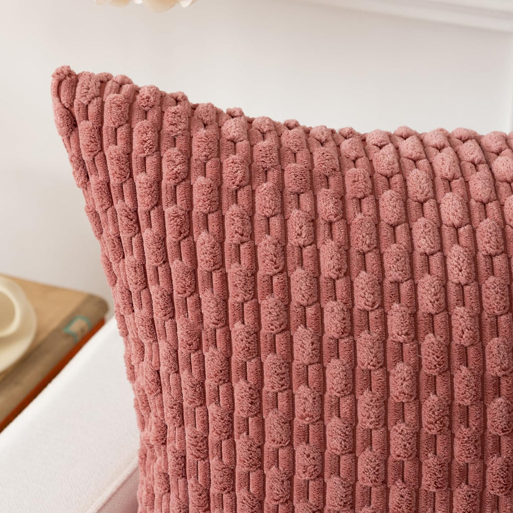 Kevin Textile Throw Pillow Covers Soft Corduroy Decorative Set Of 2 Boho Striped Pillow Covers Valentines Day Pillowcases Farmhouse Home Decor For Couch Bed Sofa Living Room 20X20 Inch Blush Pink