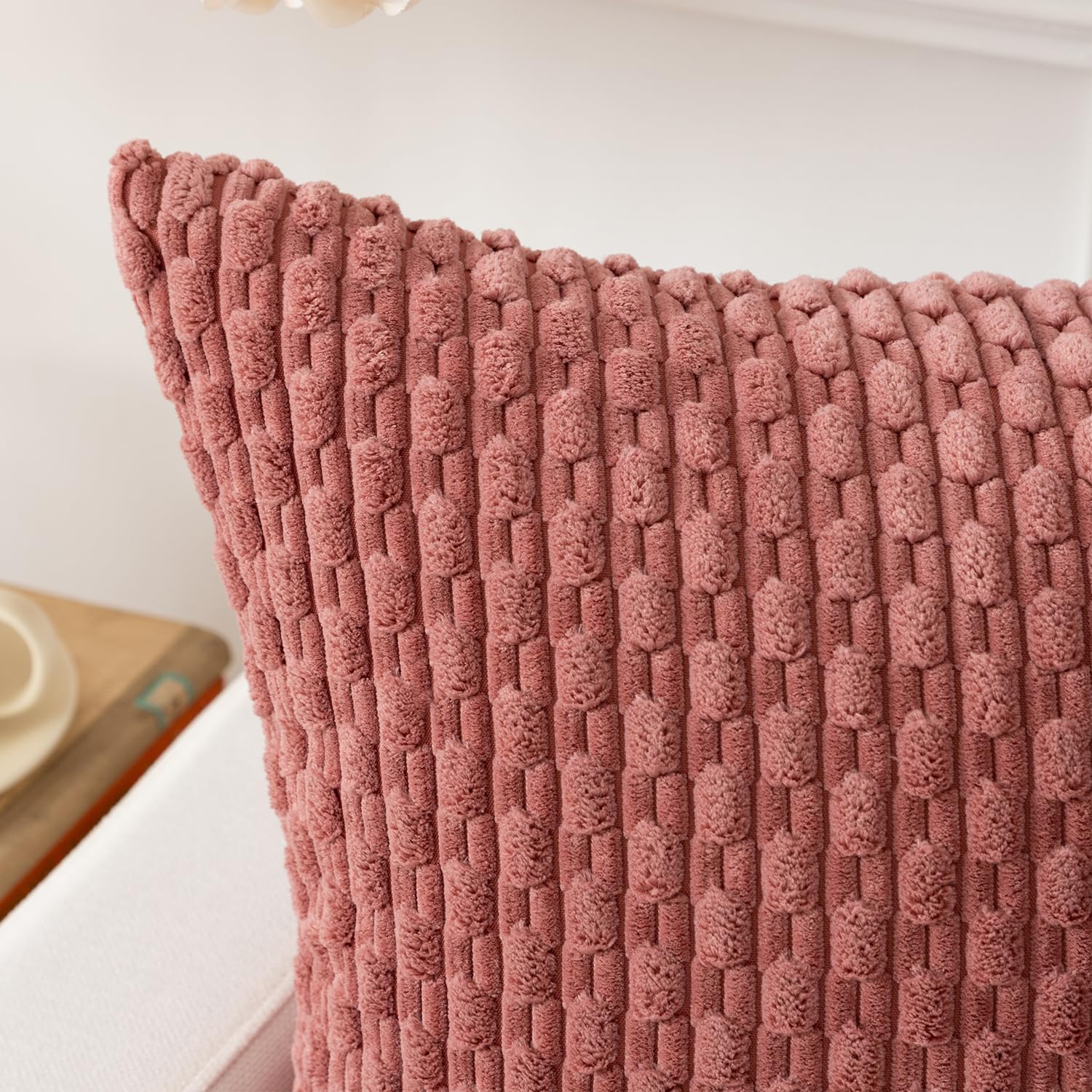 Kevin Textile Throw Pillow Covers Soft Corduroy Decorative Set Of 2 Boho Striped Pillow Covers Pillowcases Valentines Day Farmhouse Home Decor For Couch Bed Sofa Living Room 18X18 Inch Blush Pink