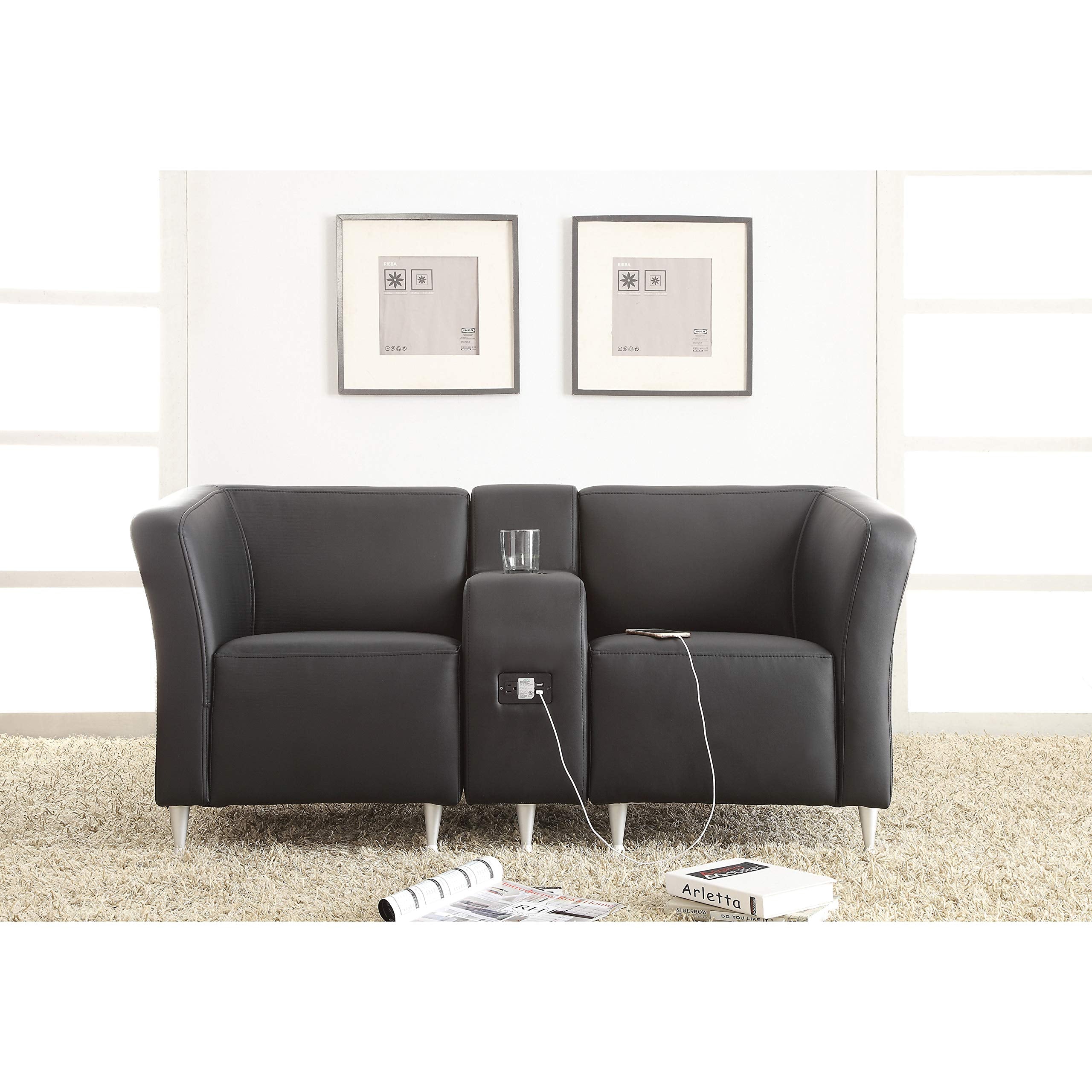 Lorell Fuze Modular Series Black Leather Guest Seating
