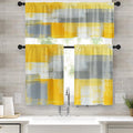 Tayney Grey Yellow Painting Kitchen Curtains Contemporary Gray Window Curtains Valance And Tier Set 36 Inch, Abstract Rod Pocket