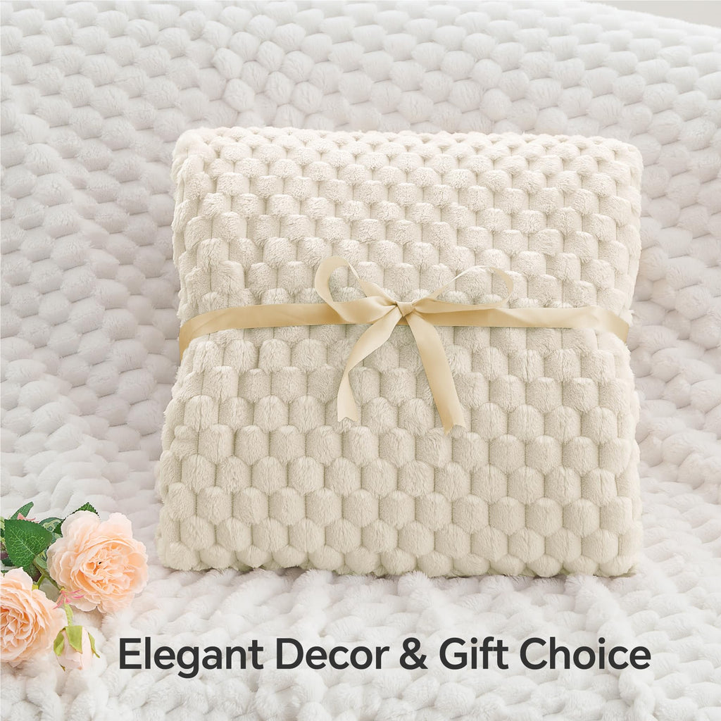 Bedelite Fleece Blanket - 3D Jacquard Decorative Cream Throw Blankets For Couch & Bed, Soft And Cozy Warm Plush Fluffy Blanket A