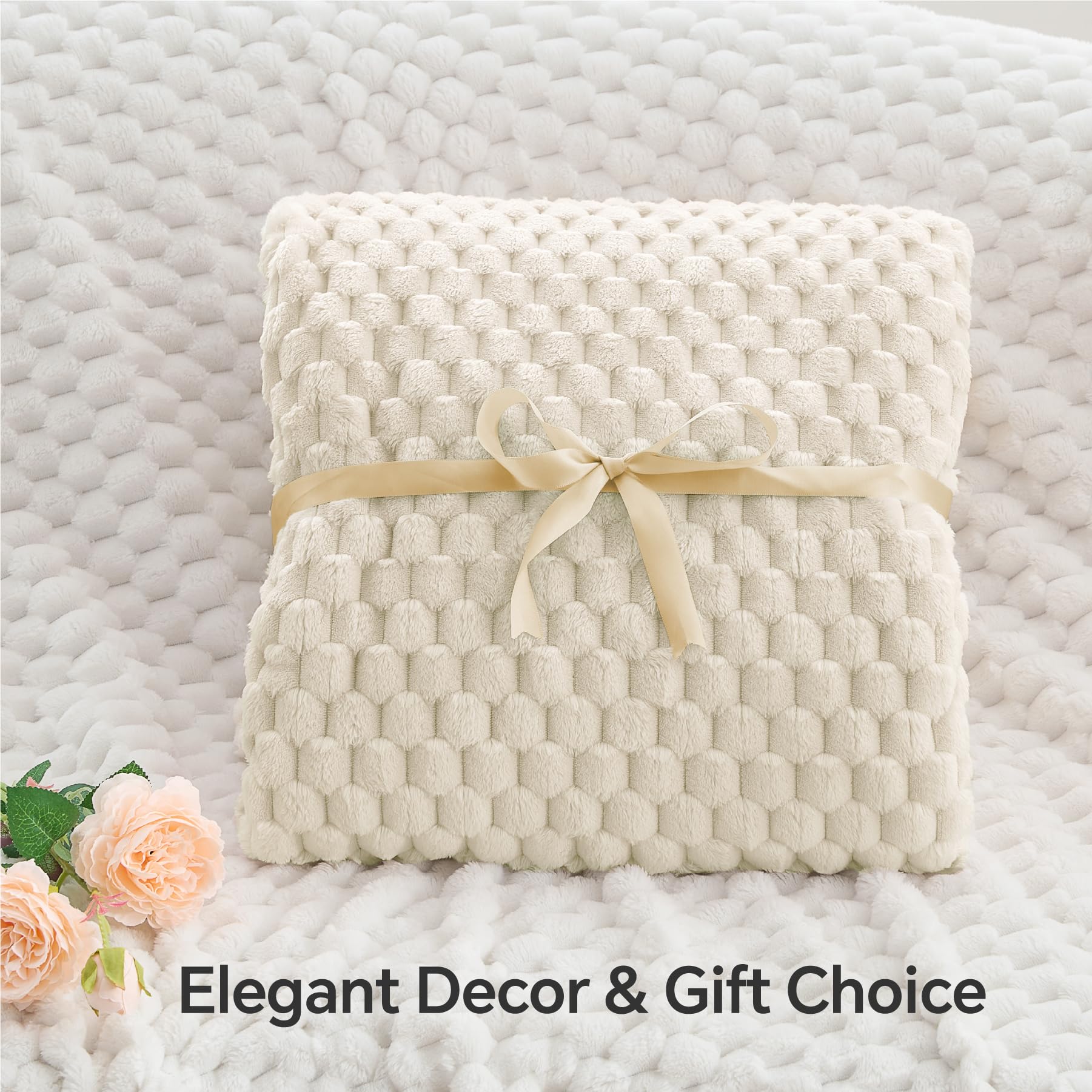 Bedelite Fleece Blanket - 3D Jacquard Decorative Cream Throw Blankets For Couch & Bed, Soft And Cozy Warm Plush Fluffy Blanket A