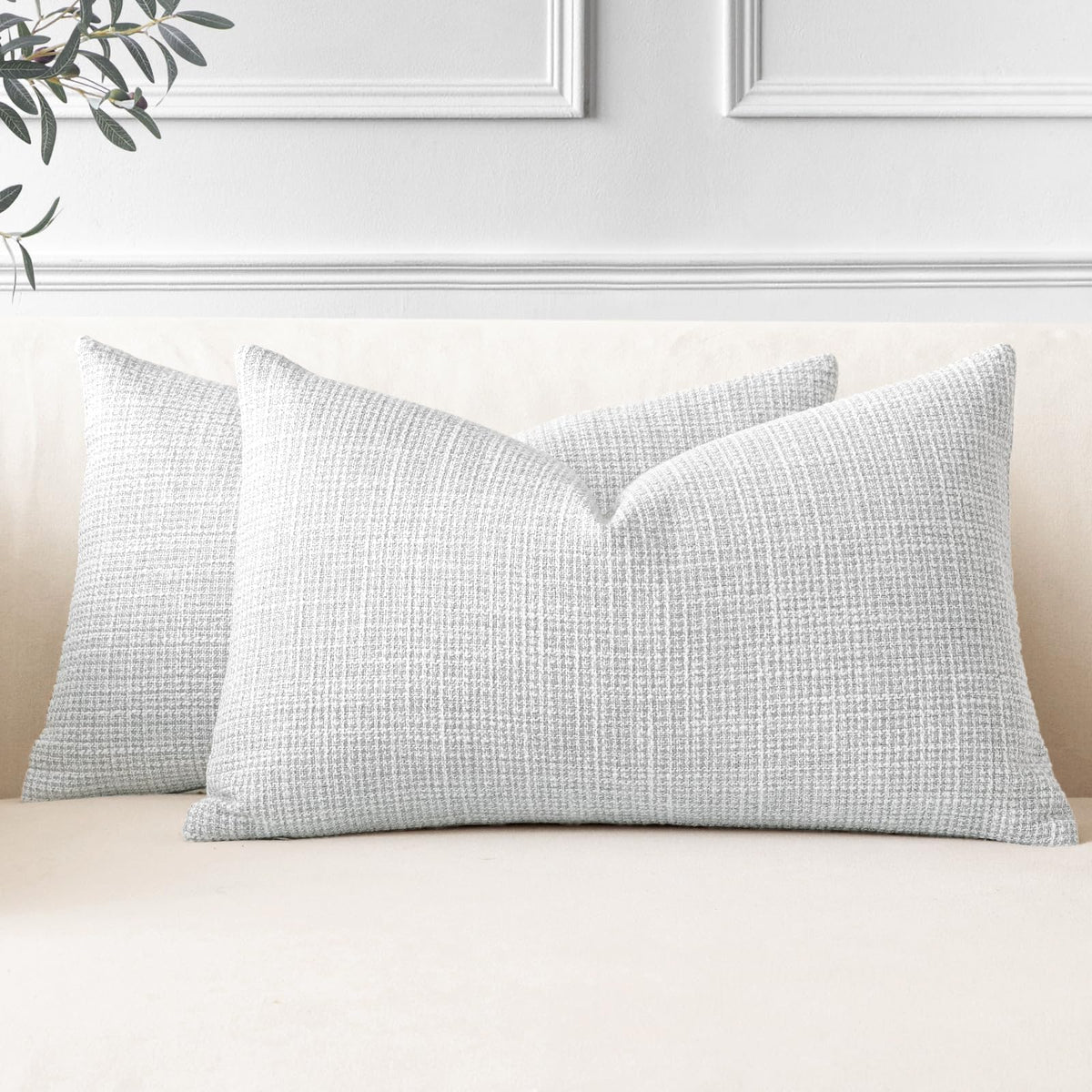 Otostar Pack Of 2 Throw Pillow Covers 16X24 Inch Linen Light Grey Pillowcases Farmhouse Decorative Solid Pillow Covers 40X60 Cm
