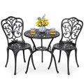Nuu Garden 3 Piece Bistro Set Outdoor, All Weather Cast Aluminum Patio Bistro Sets Patio Table And Chairs Set Of 2 With Umbrella Hole For Yard, Balcony, Black, Butterfly Backrest