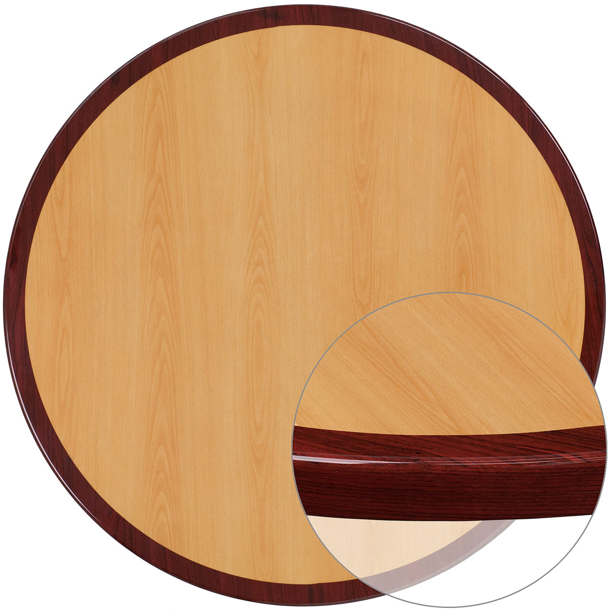 Flash Furniture Glenbrook 36'' Round 2-Tone High-Gloss Cherry / Mahogany Resin Table Top With 2'' Thick Drop-Lip