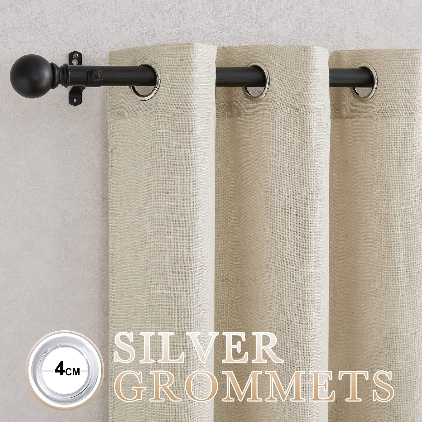 Nicetown Linen Curtains 108 Inch Length 2 Panels, Grommet Semi Sheer Linen Blend Luxury Window Drapes Privacy With Light Filteri