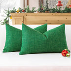 Otostar Linen Throw Pillow Covers Set Of 2 Decorative Lumbar Pillowcases Cushion Covers 16X24 Inch For Home Decor Sofa Bedroom Car 40 X 60 Cm Green