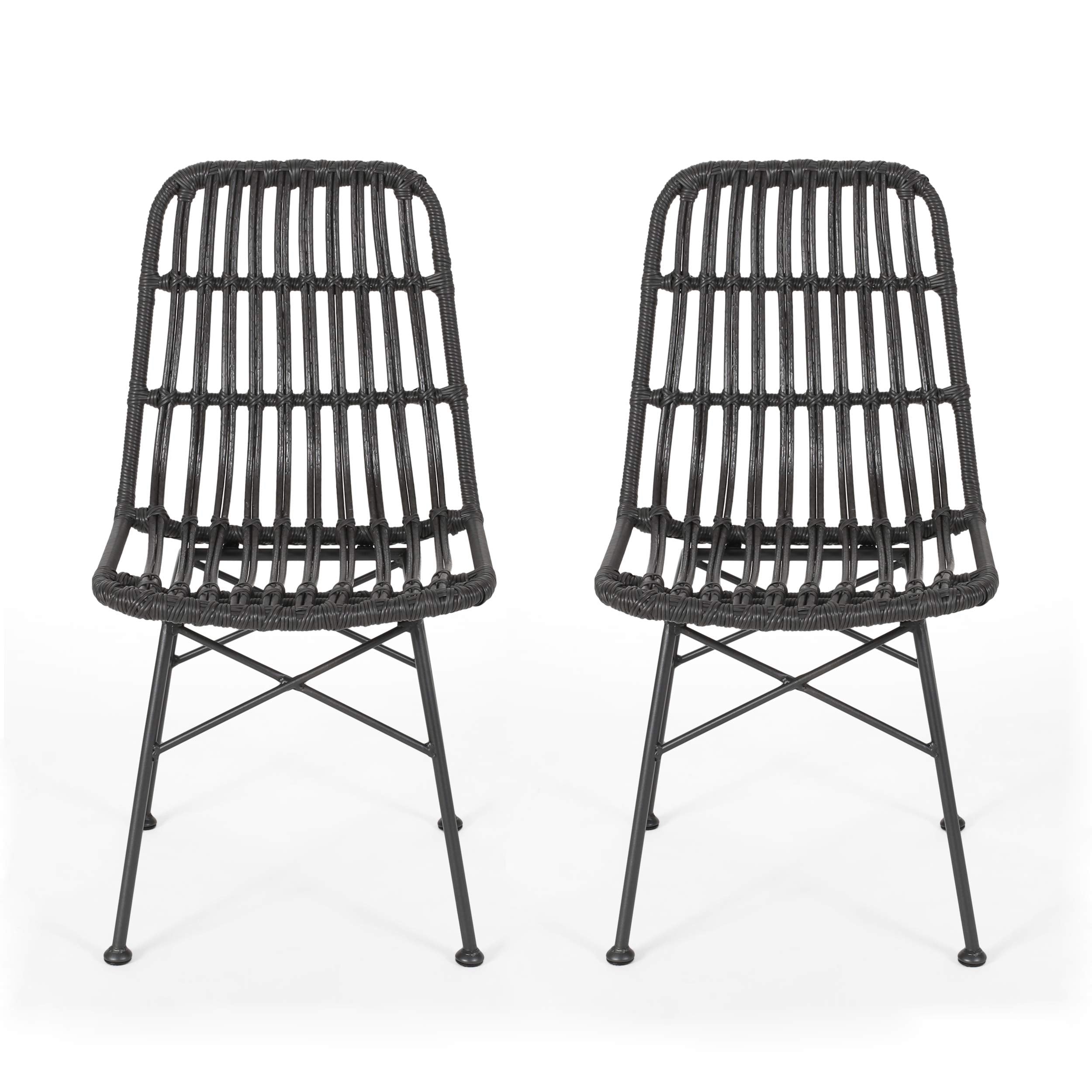 Great Deal Furniture Silverdew Indoor Wicker Dining Chairs (Set of 2), Gray and Black