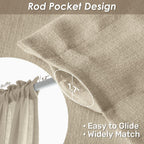 Melodieux Tan Semi Sheer Curtains 84 Inches Long For Living Room, Bedroom Linen Look Rod Pocket Window Privacy Sheer Drapes, 52'
