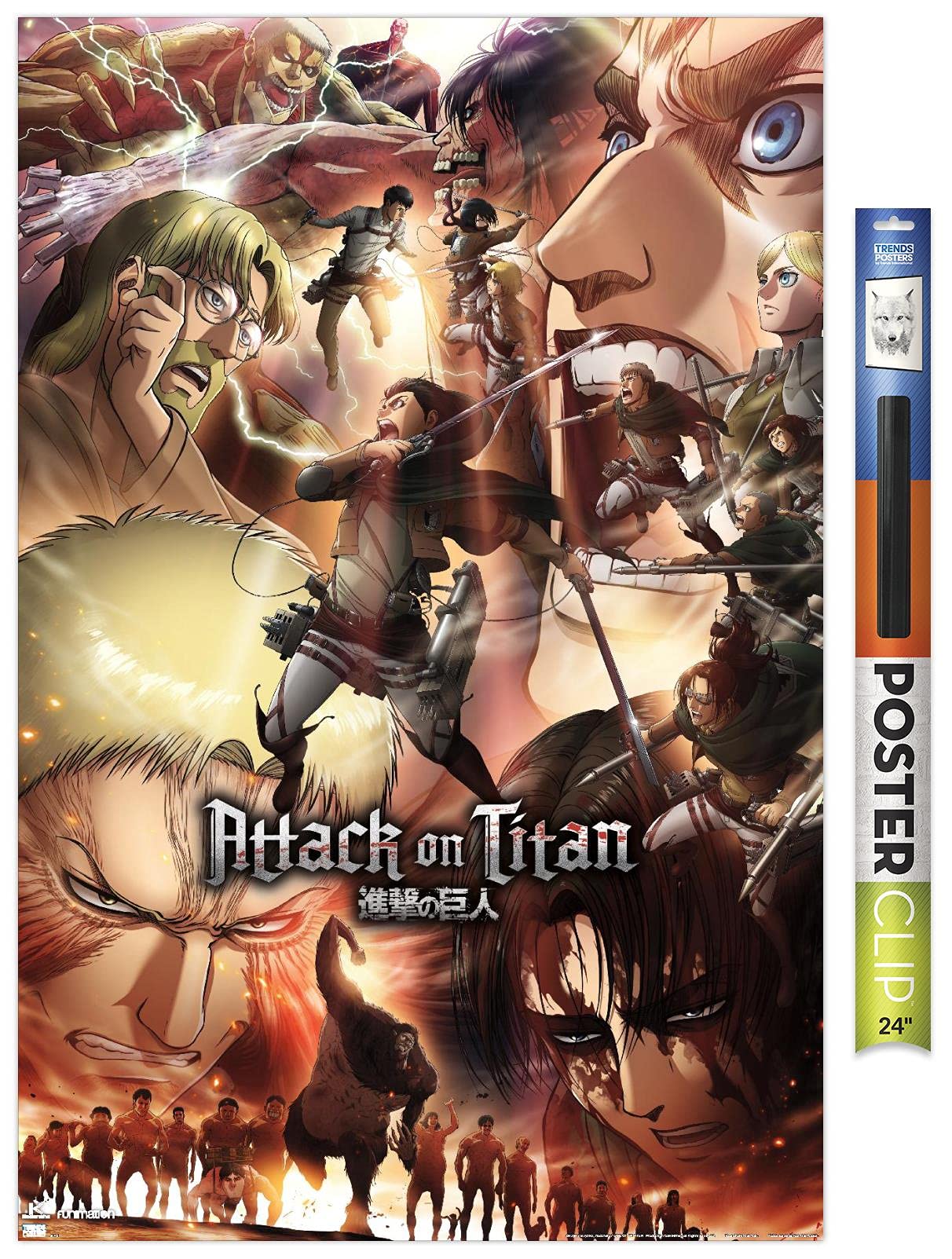 Trends International Attack on Titan: Season 3 - Key Art Wall Poster, 22.37 x 34.00, Poster & Clip Bundle