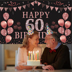 Trgowaul Rose Gold 60th Birthday Backdrop Banner Party Supplies Photography Background 5.9 x 3.6 ft