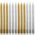 10 Inch Spiral Taper Candles Set for Christmas, 6 Gold and 6 Silver Unscented Twisted Candlesticks, Dripelss Thin Tapered Candle