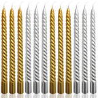 10 Inch Spiral Taper Candles Set for Christmas, 6 Gold and 6 Silver Unscented Twisted Candlesticks, Dripelss Thin Tapered Candle