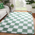 KICMOR 4x6 Rug for Bedroom Living Room, Fluffy Sage Green and White Checkered Area Rugs, Fuzzy Shag Shaggy Floor Carpet Soft Plu
