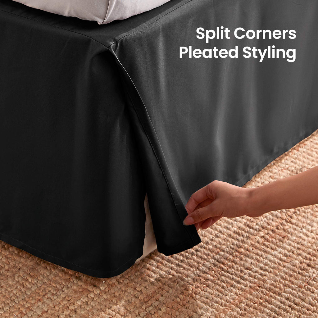 Sleep Zone Pleated Bed Skirts Queen Size, 15 Inch Tailored Drop Easy Fit Bedskirt, Anti-Static, Fade Resistant (Queen, Black)