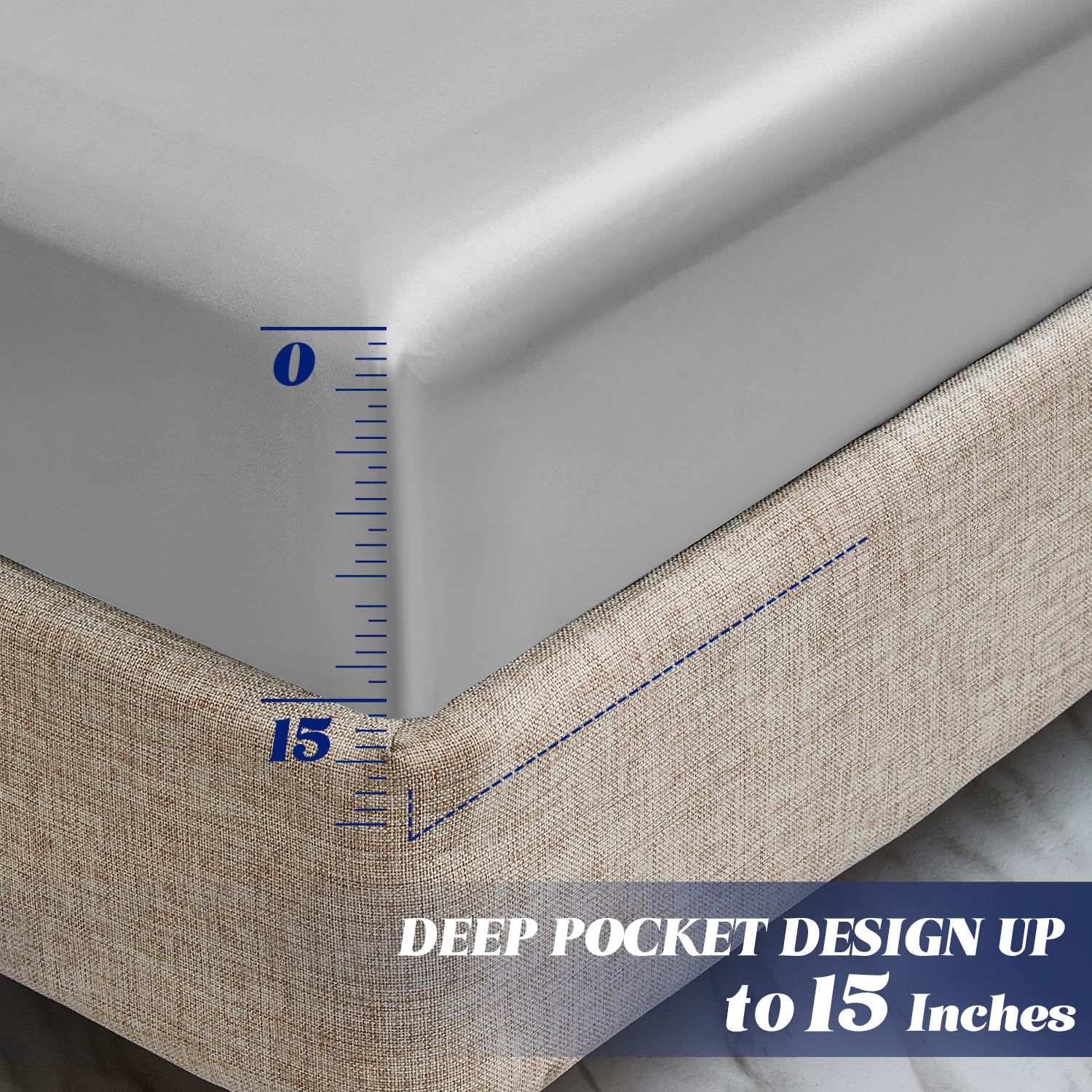 Mr&Hm Satin Fitted Sheet King Size, Silky Bottom Sheet With Elastic Corner Straps, Deep Pocket Up To 15 Inch, No More Slipping O