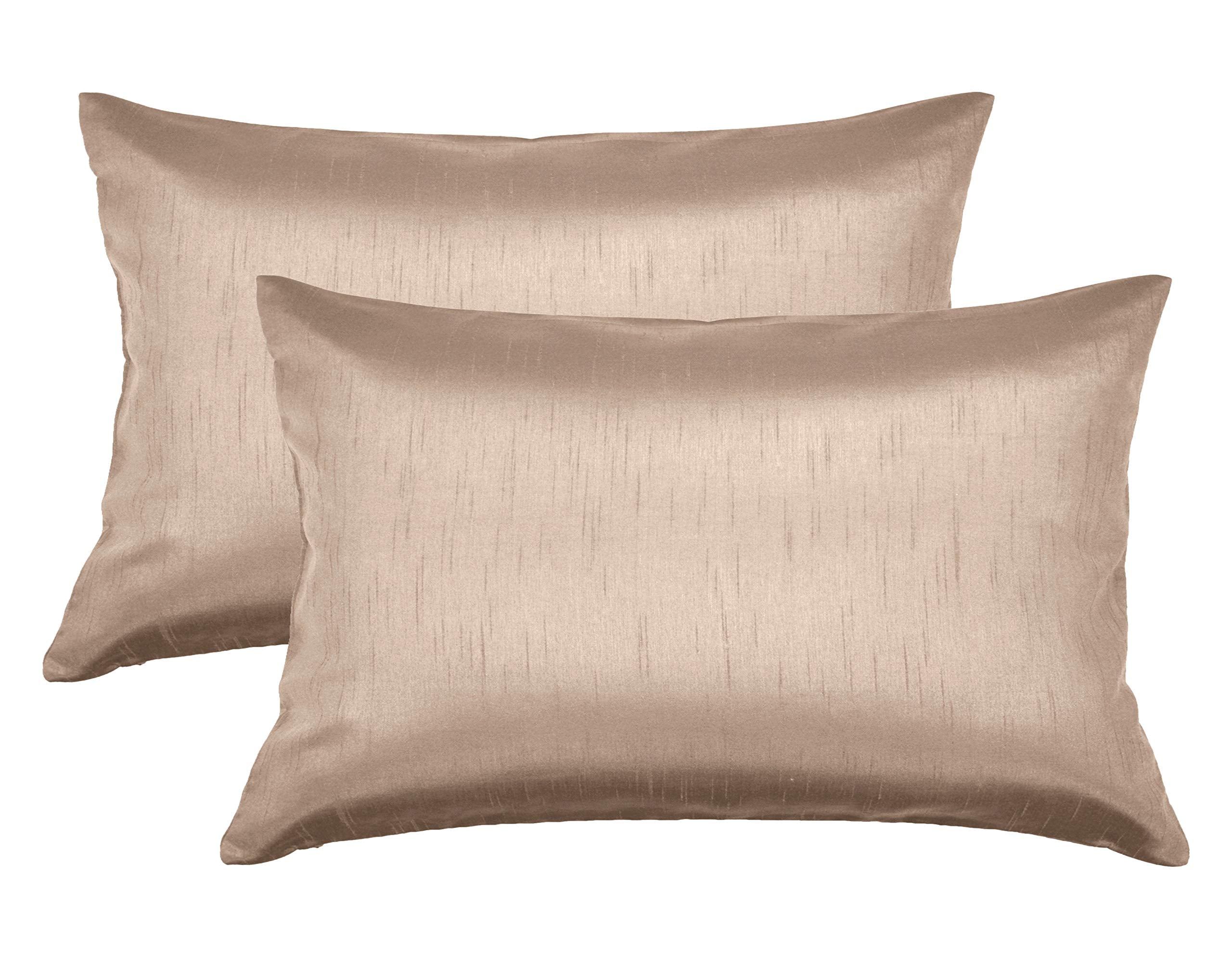 Aiking Home 12X18 Inches Faux Silk Rectangular Throw Pillow Cover, Zipper Closure, Sand (Set Of 2)