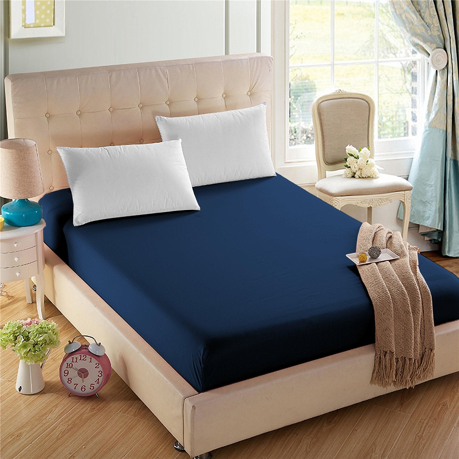 4U 'Life Single Fitted Sheet, Prime 1800 Series, Ultra Soft & Comfortable, Double Brushed Microfiber (Navy, Queen)