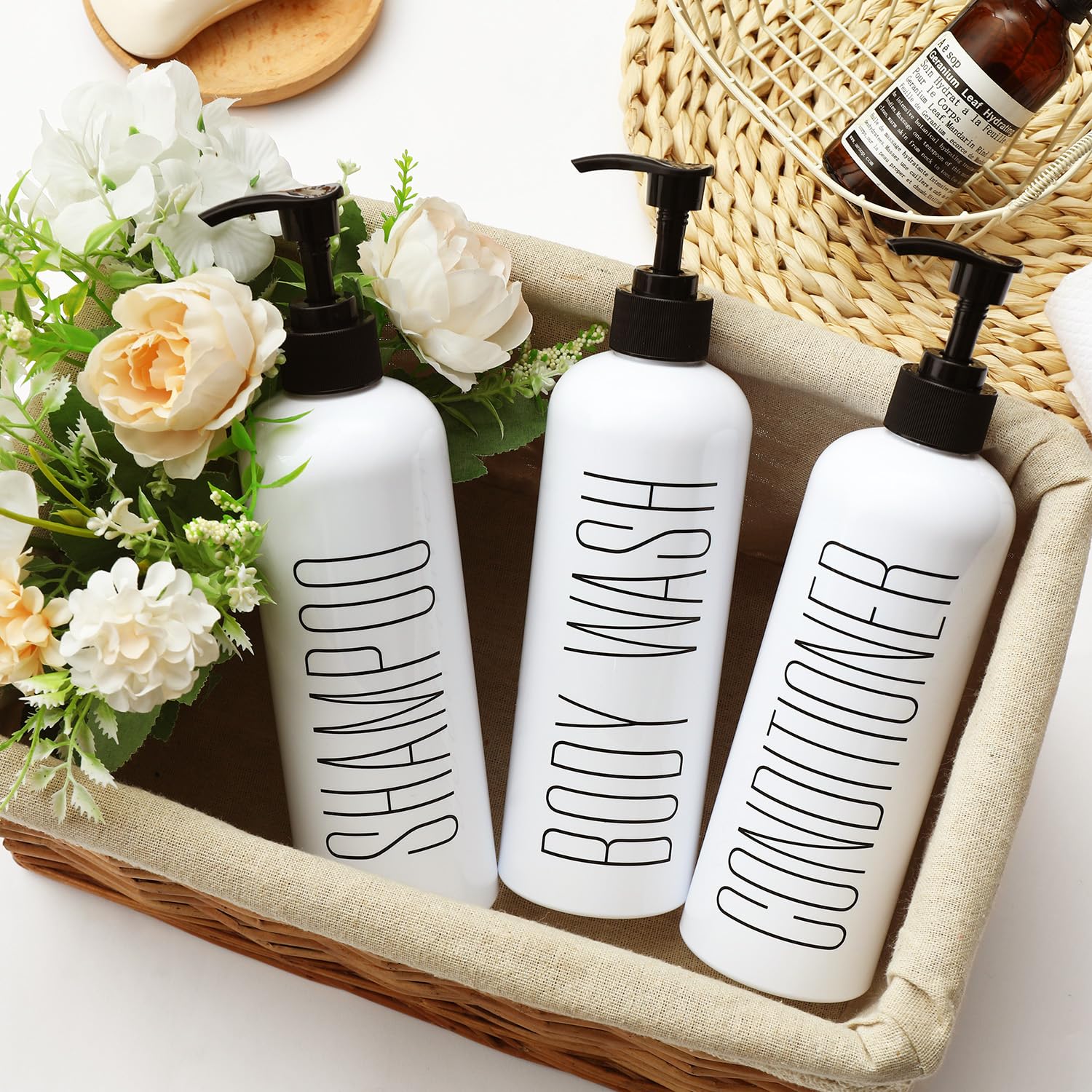 Homcdaly Shampoo And Conditioner Dispenser, 16Oz 3-Pack Refillable Shampoo And Conditioner Bottles, Empty Shampoo Bottles, Shamp