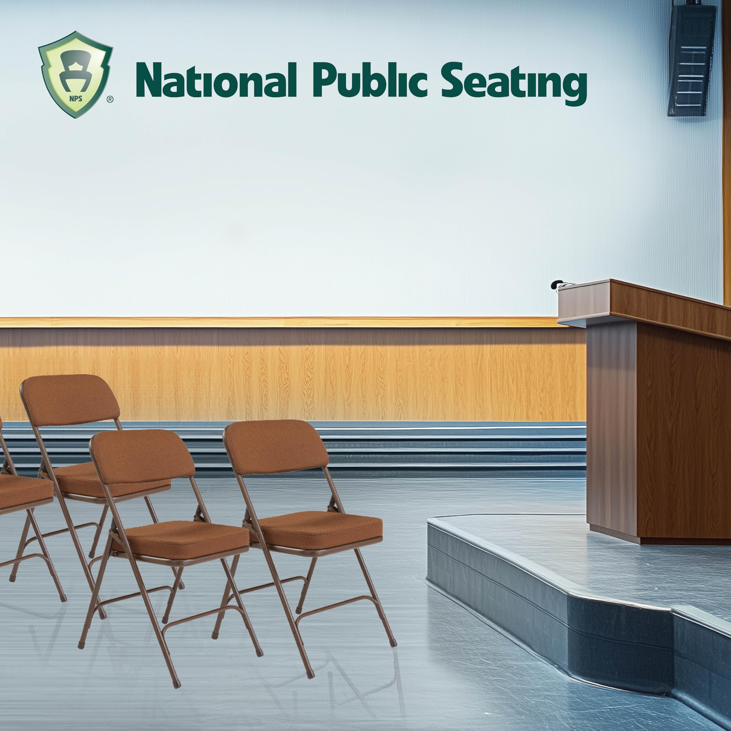 National Public Seating Home Office Decorative 2&quot; Upholstered Seat Folding Chair Fabric Gold Pattern, FrameTextured Brown - 2 Pack