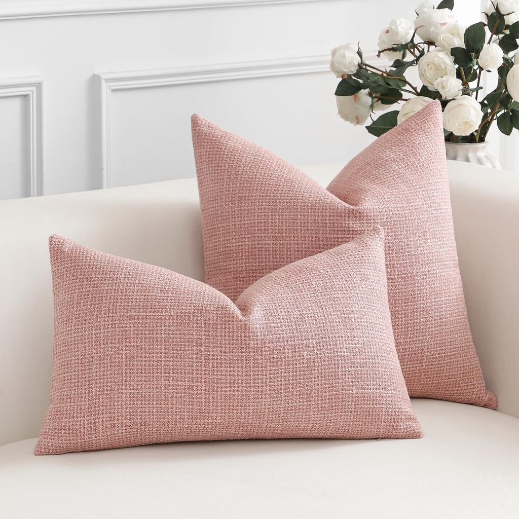 Otostar Linen Throw Pillow Covers Set Of 2 Decorative Square Pillowcases Cushion Covers 18X18 Inch For Home Decor Sofa Bedroom Car 45 X 45 Cm Pink