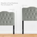 Modway MOD-5160 Annabel Tufted Button Linen Fabric Upholstered Twin Headboard in Gray