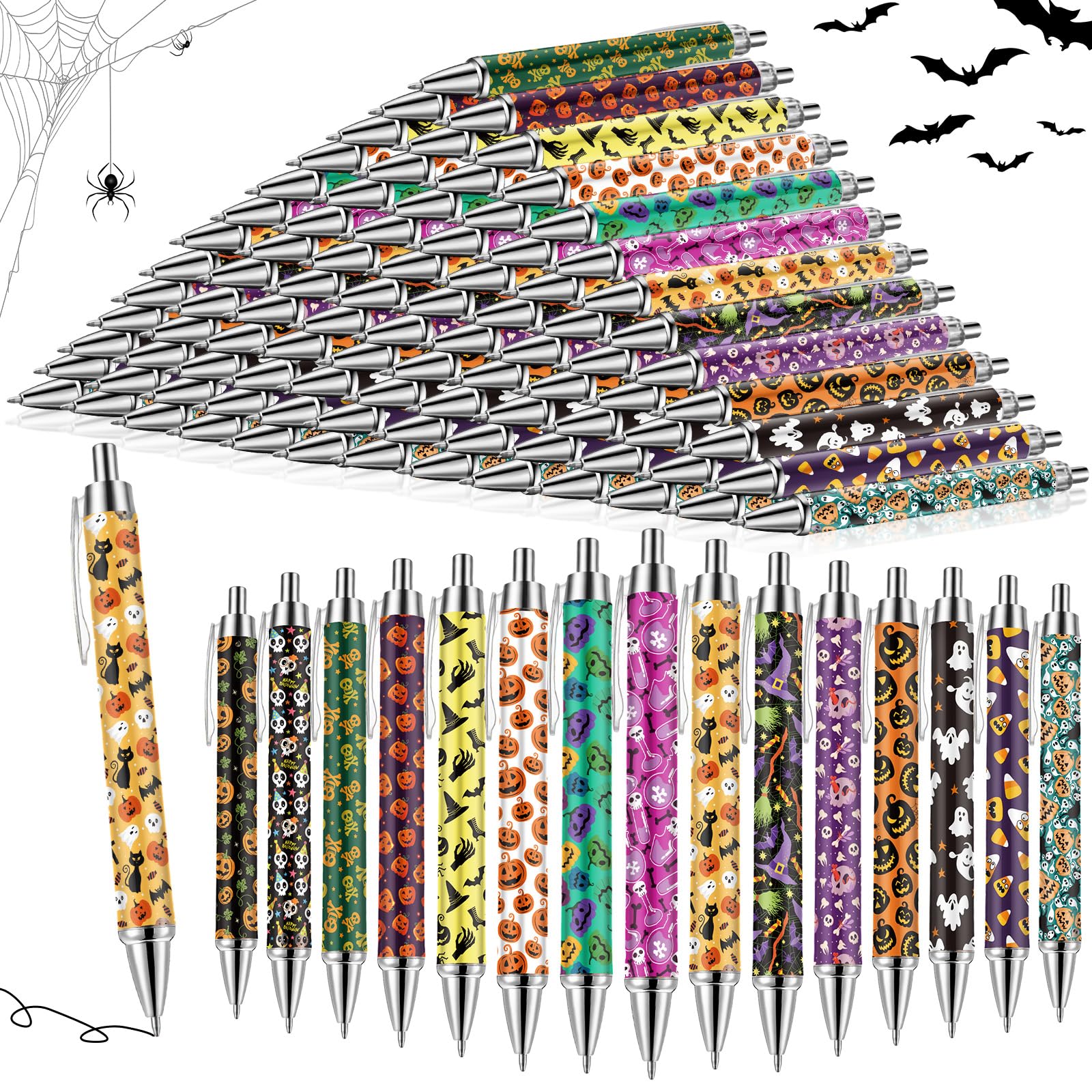 Resurhang 150 Pcs Halloween Pens Bulk Ghost Holiday Novelty Pens 0.5 mm Retractable Black Ink Decorative for Office School Party