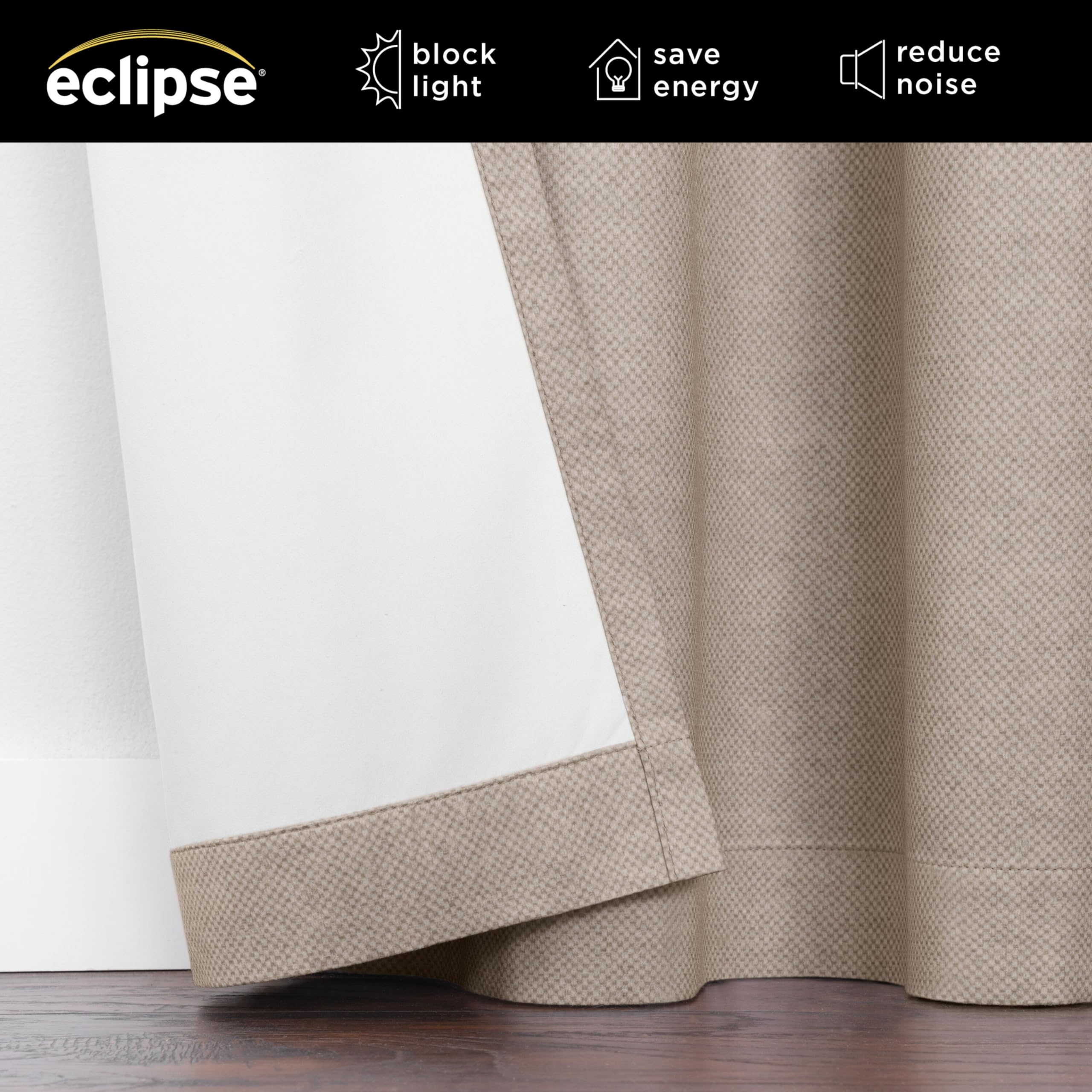 Eclipse 100% Blackout Curtain, Larissa Solid Grommet Curtain, 84 In Long X 50 In Wide, Textured 100% Blackout Curtain, Thermal I