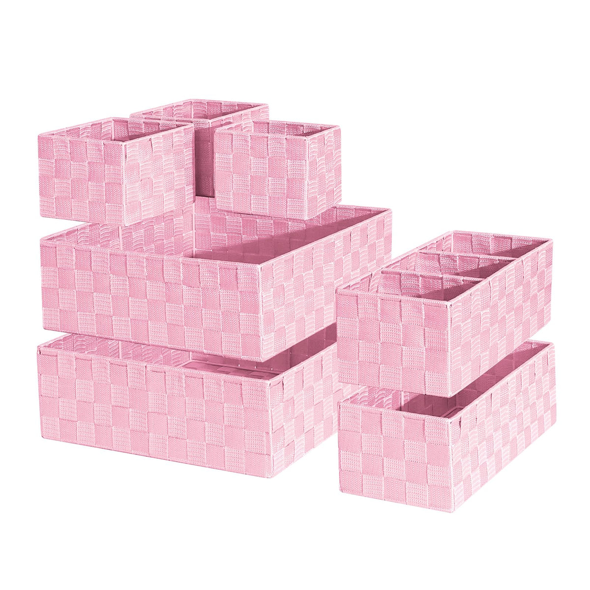 Set of 7 Nested Woven Cube Baskets, Drawer Organizers in Multisizes