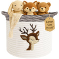 Deer Storage Basket for Nursery - Large 15   x11    Cotton Rope Bin with Soft Felt Animal Patch - Toy Organizer, Baby Laundry Ha