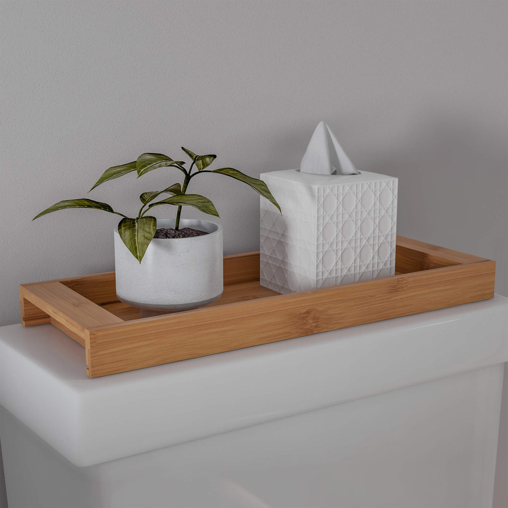 Lavish Home Bamboo Bathroom Vanity Tray-Natural Wood Eco-Friendly Holder For Towels, Toiletries, Cosmetics, Decor And More-Moder