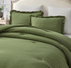 Chezmoi Collection Nora Olive Green Comforter Set Oversized Queen Size 3-Piece Fluffy Soft Lightweight Bedding Ruffled Edge Trim