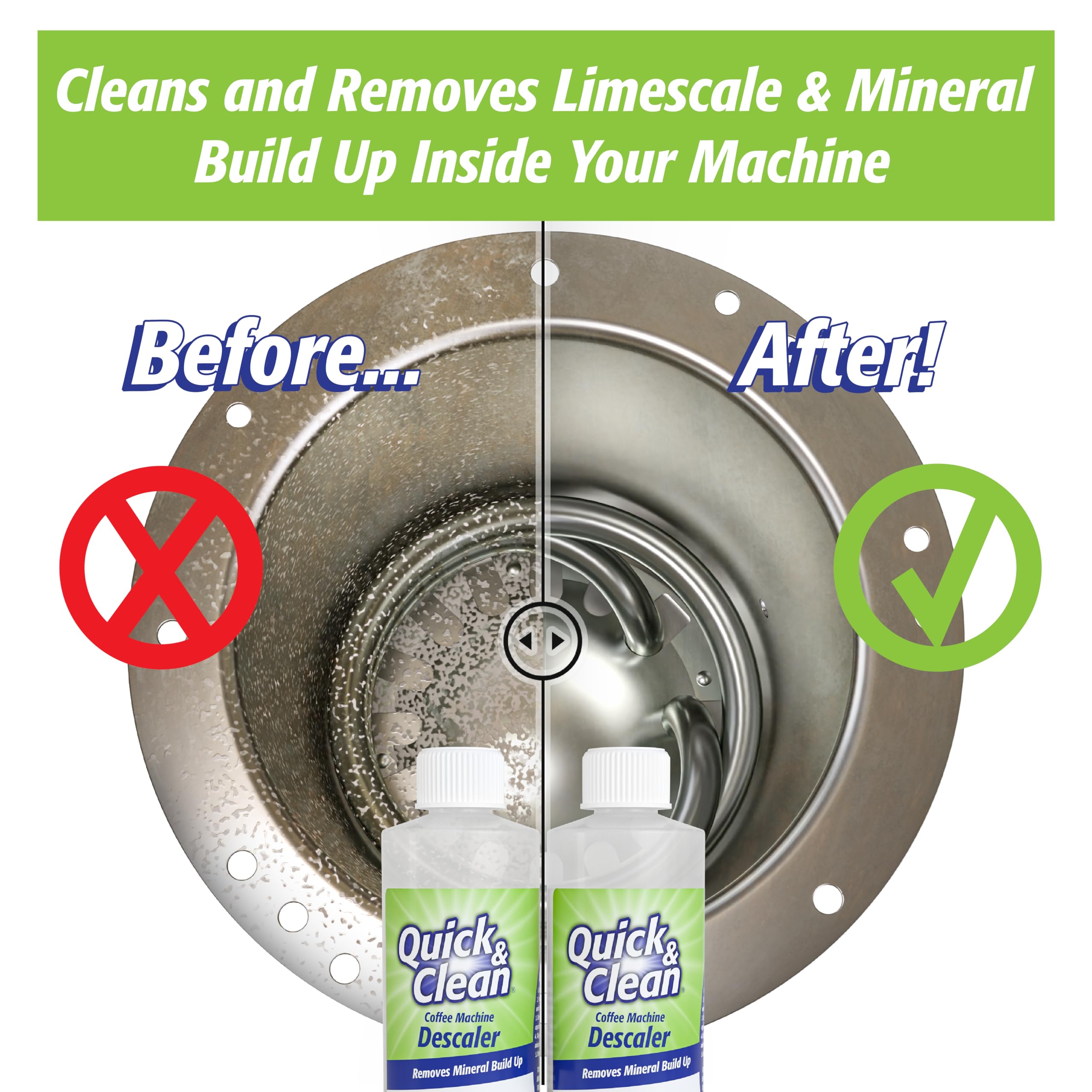 Quick & Clean 2-Pack Descaler (4 Total Uses) - Made In The Usa - Descaling Solution For Keurig, Nespresso, Ninja, Delonghi, Coff