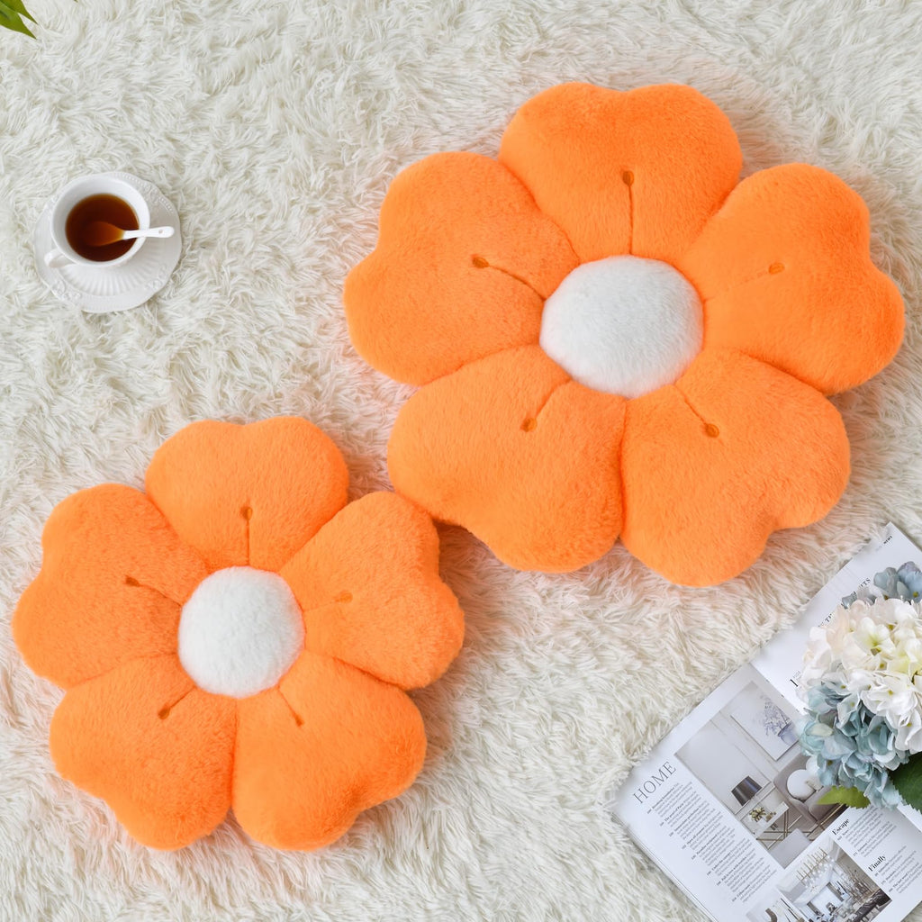 Ddliury Flower Pillow, Flower Shaped Pillow Decorative Throw Pillows For Bed Couch, Cute Daisy Pillow Dorm Decor Floor Seating Cushion (Orange, 15 Inches)