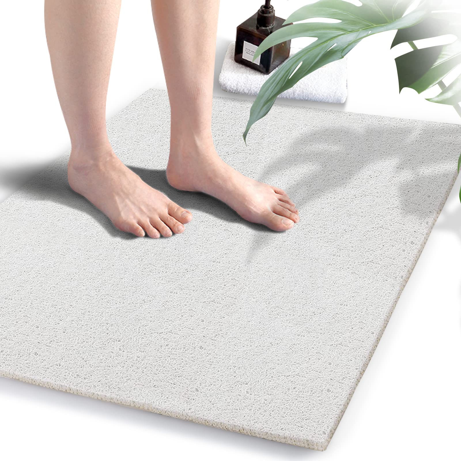 Shower Mats Non Slip, 23.6  34.6 Inch, Bath Mat for Shower, Loofah Mats for Shower and Bathroom, Quick Drying, White