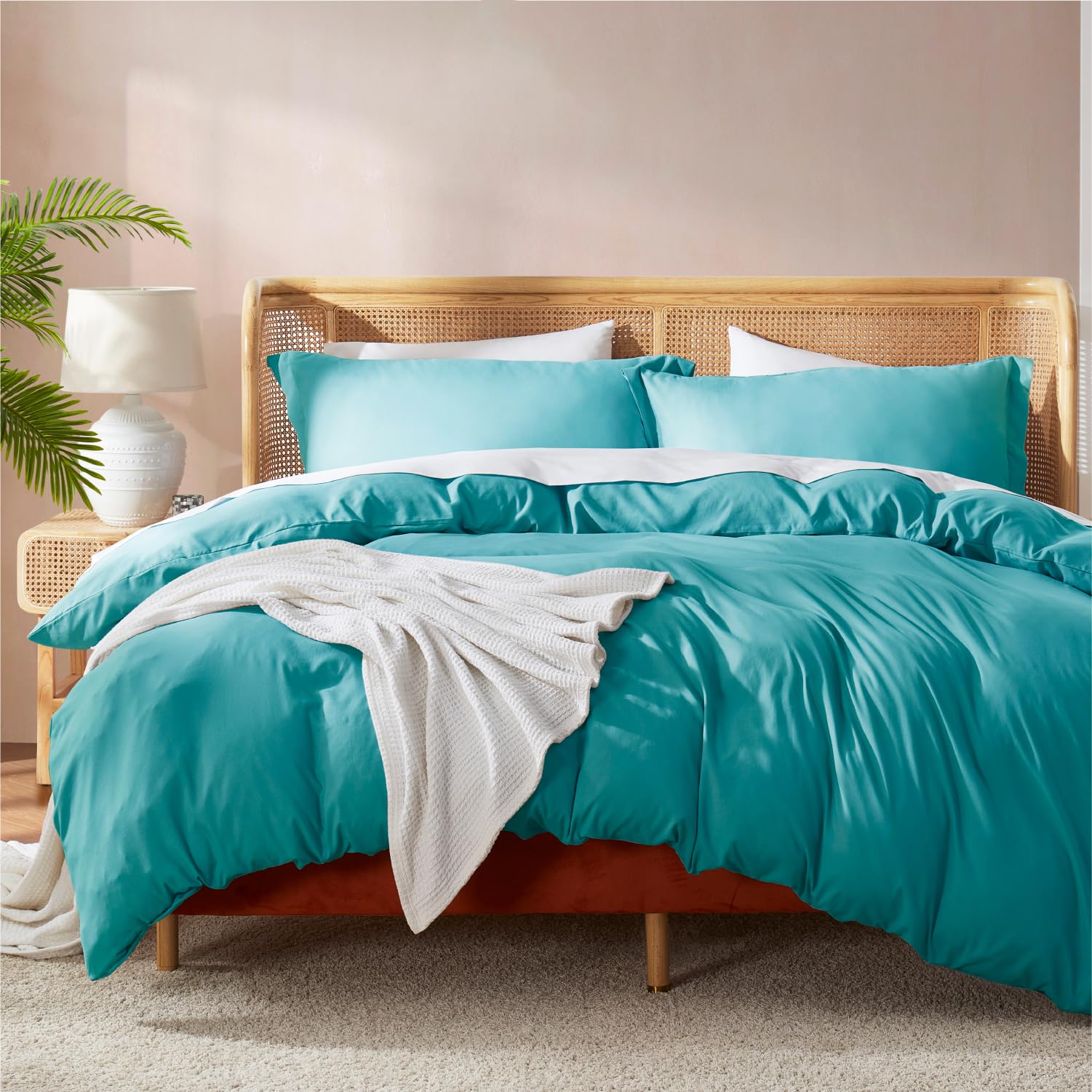 Nestl Teal California King Duvet Cover Sets - Soft Double Brushed Cal King Duvet Cover, 3 Piece, With Button Closure, 1 Duvet Co