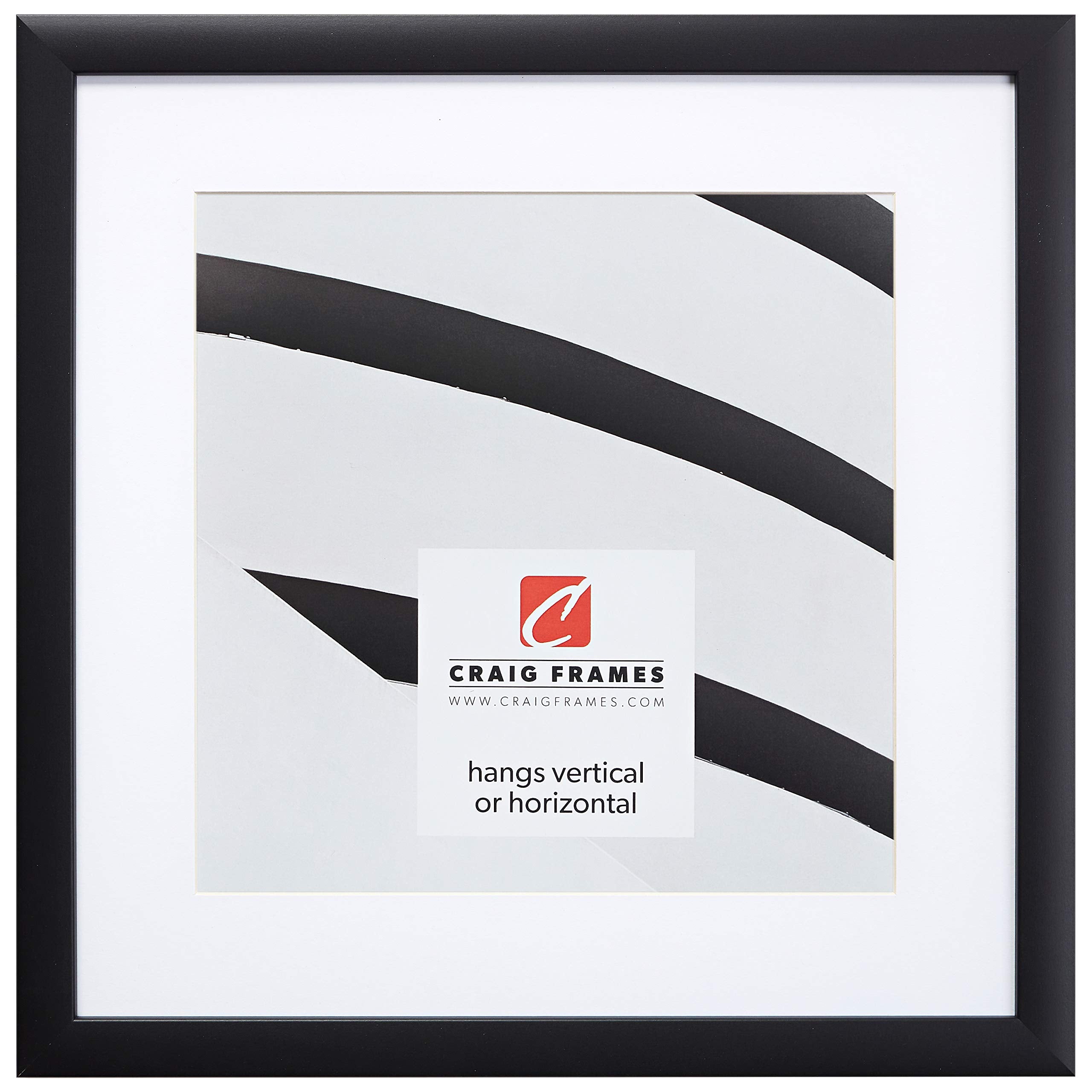 Craig Frames 16 by 16-Inch Black Picture Frame, Single White Mat with 1 - 12 by 12-Inch Square Opening