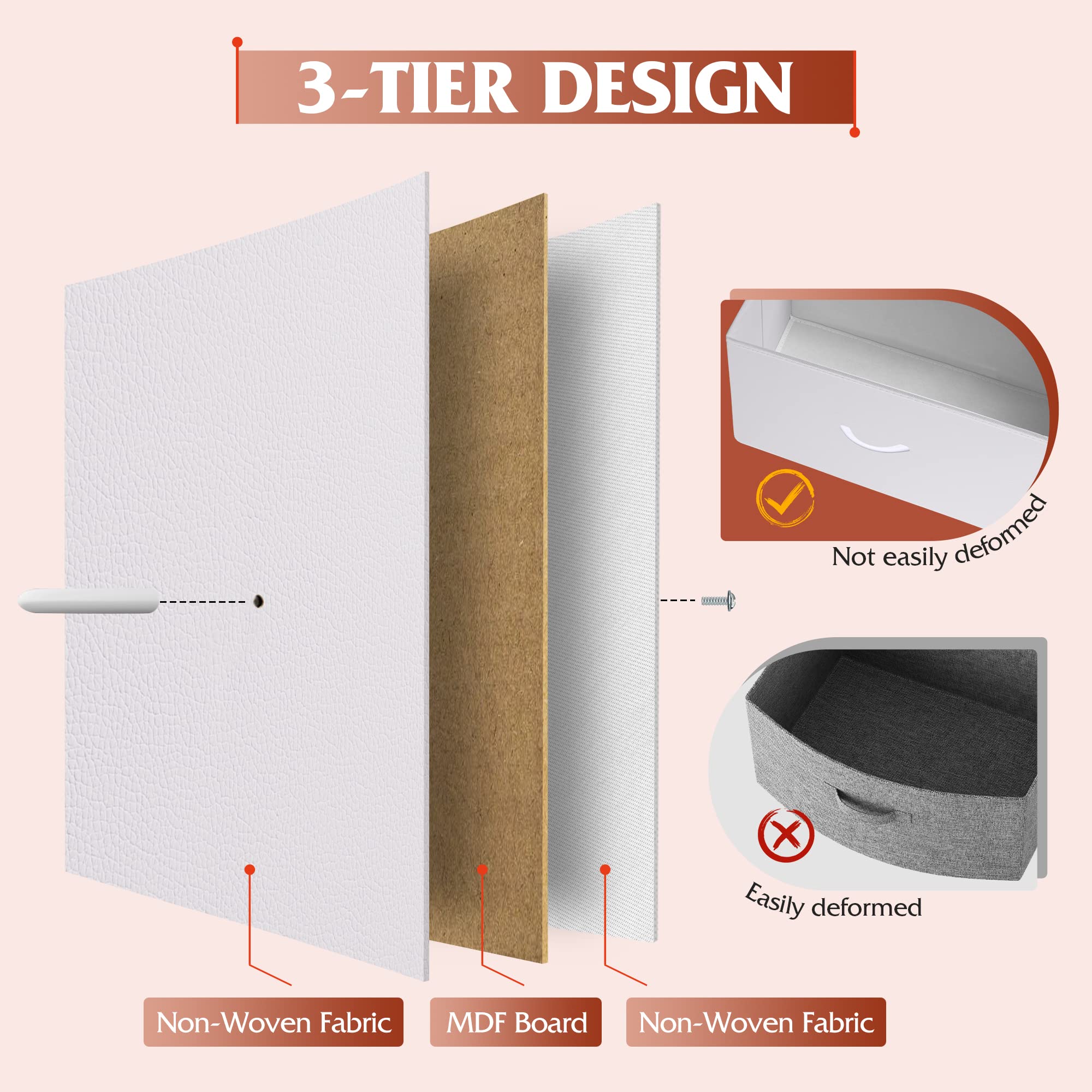 Wlive Fabric Dresser For Bedroom With 10 Drawers, Tall Chest Of Drawers, White Dressers Bedroom Furniture, Storage Organizer Unit With Bins For Closet, Hallway, Living Room, Entryway