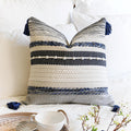 Blissblush Navy Dark Blue Decorative Throw Pillow Cover 20X20 Square Boho Accent Pillowcase Tassels Farmhouse Cushion For Couch
