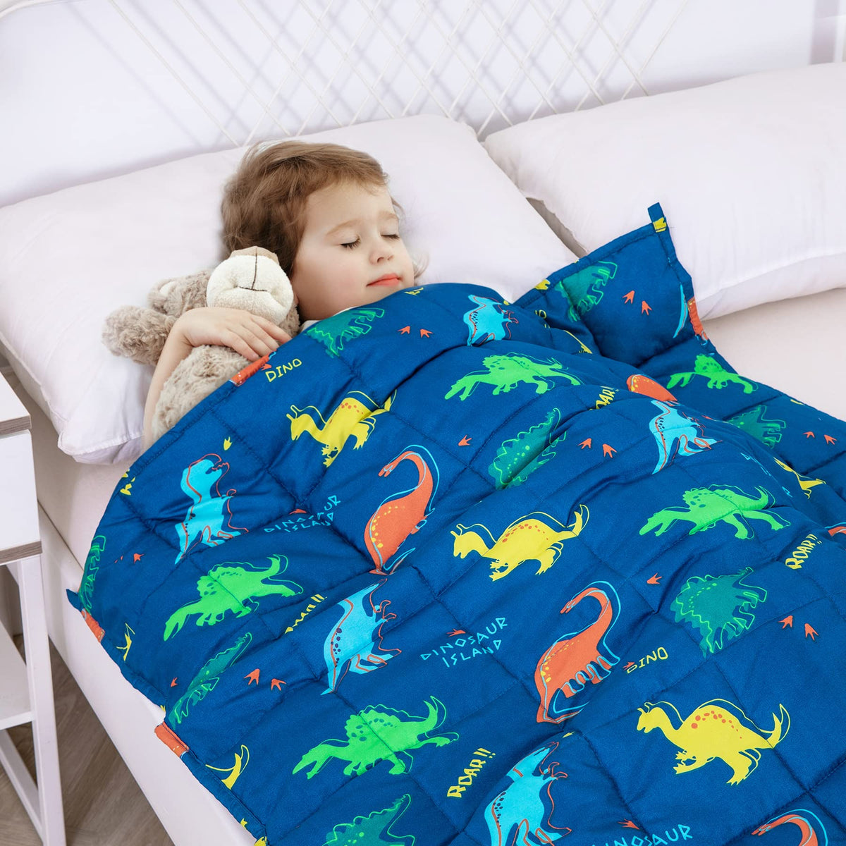 Kivik Toddler Weighted Blanket 3 Lbs, Kids Weighted Blanket For Children, Soft & Calming Sleeping, Blue Dinosaur 36X48 Inches