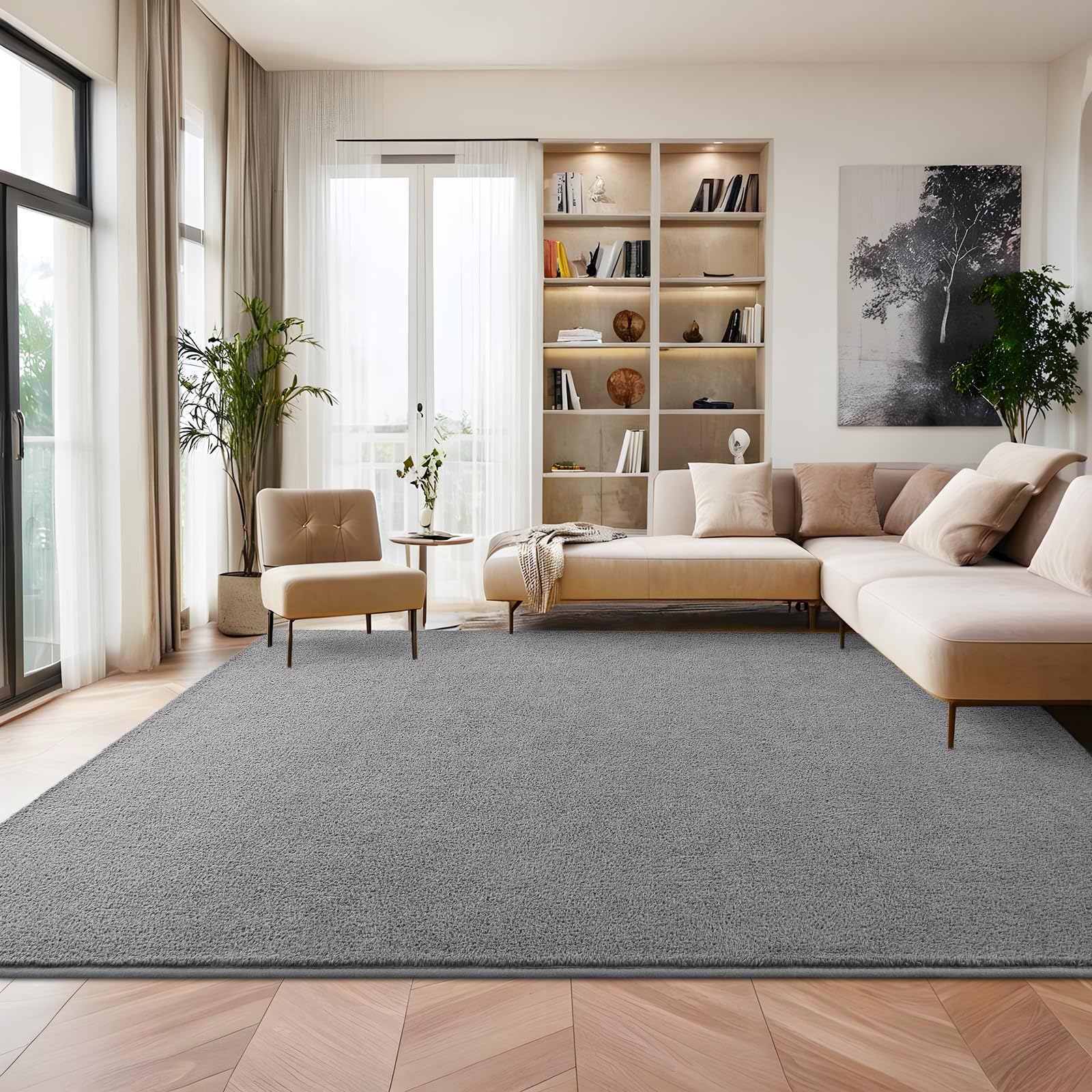 Litopyo Large Modern Area Rugs For Bedroom Livng Room, 5X7 Feet Grey Memory Foam Solid Indoor Carpets, Machine Washable Rugs Min