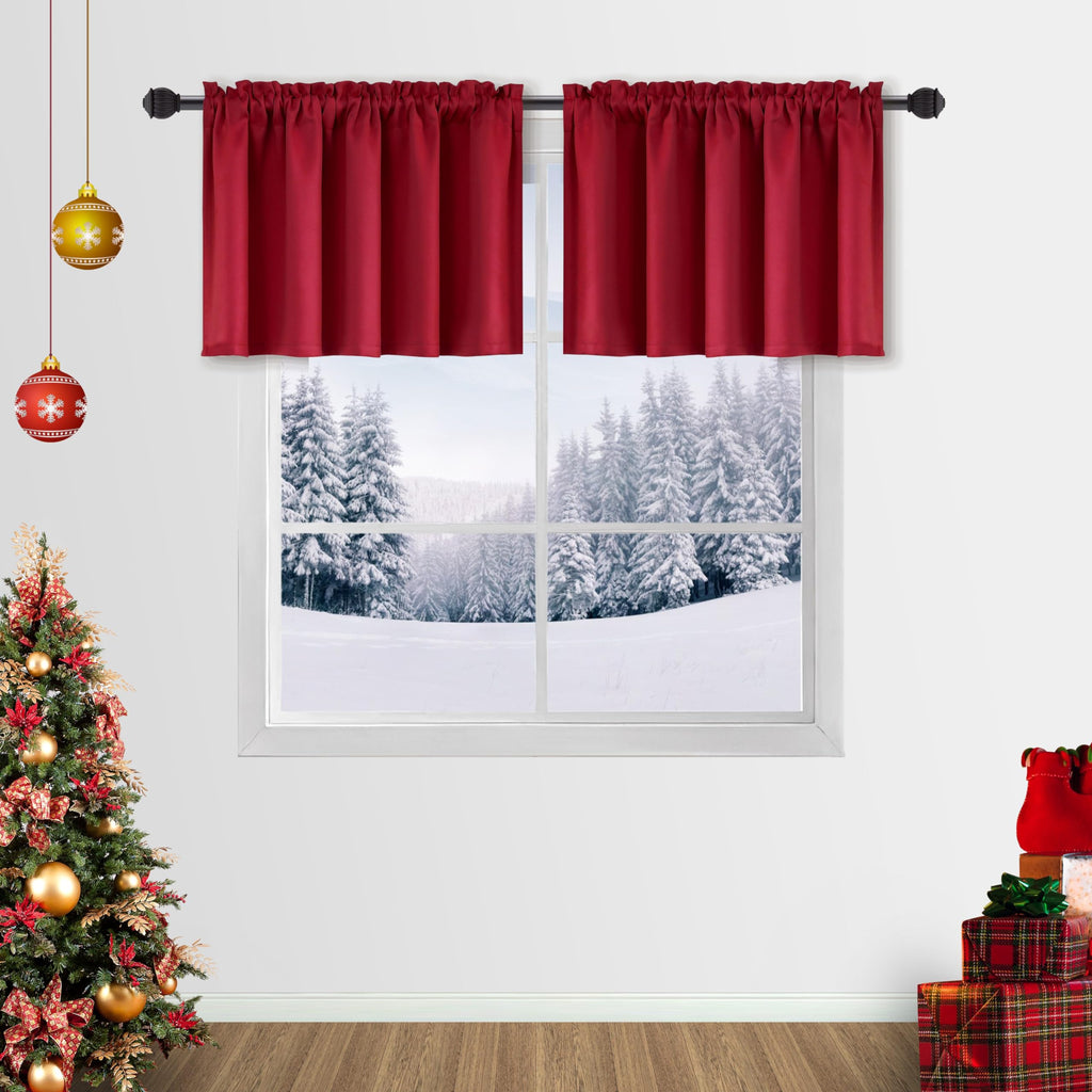 Mrs.Naturall Red Kitchen Valances 2 Pack Rod Pocket Blackout Insulated Thermal Room Darkening Short Curtain Valances For Living