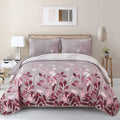 Wongs Bedding Quilt Set Queen Size,3 Piece Pink Floral Leaves Bedspread Coverlet Set With 2 Pillowcases For All Season, Soft Mir